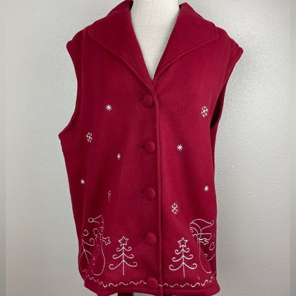 Pre-Owed Collections Etc. Womens Red Embroidered Snowman Vest Size XL